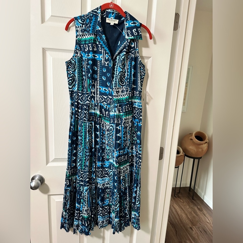 Norm Thompson Tribal Button Up Sleeves Collar Skater Dress Size small NWOT
